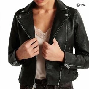 American Eagle Outfitters Black Faux Leather Jacket with Navy Label